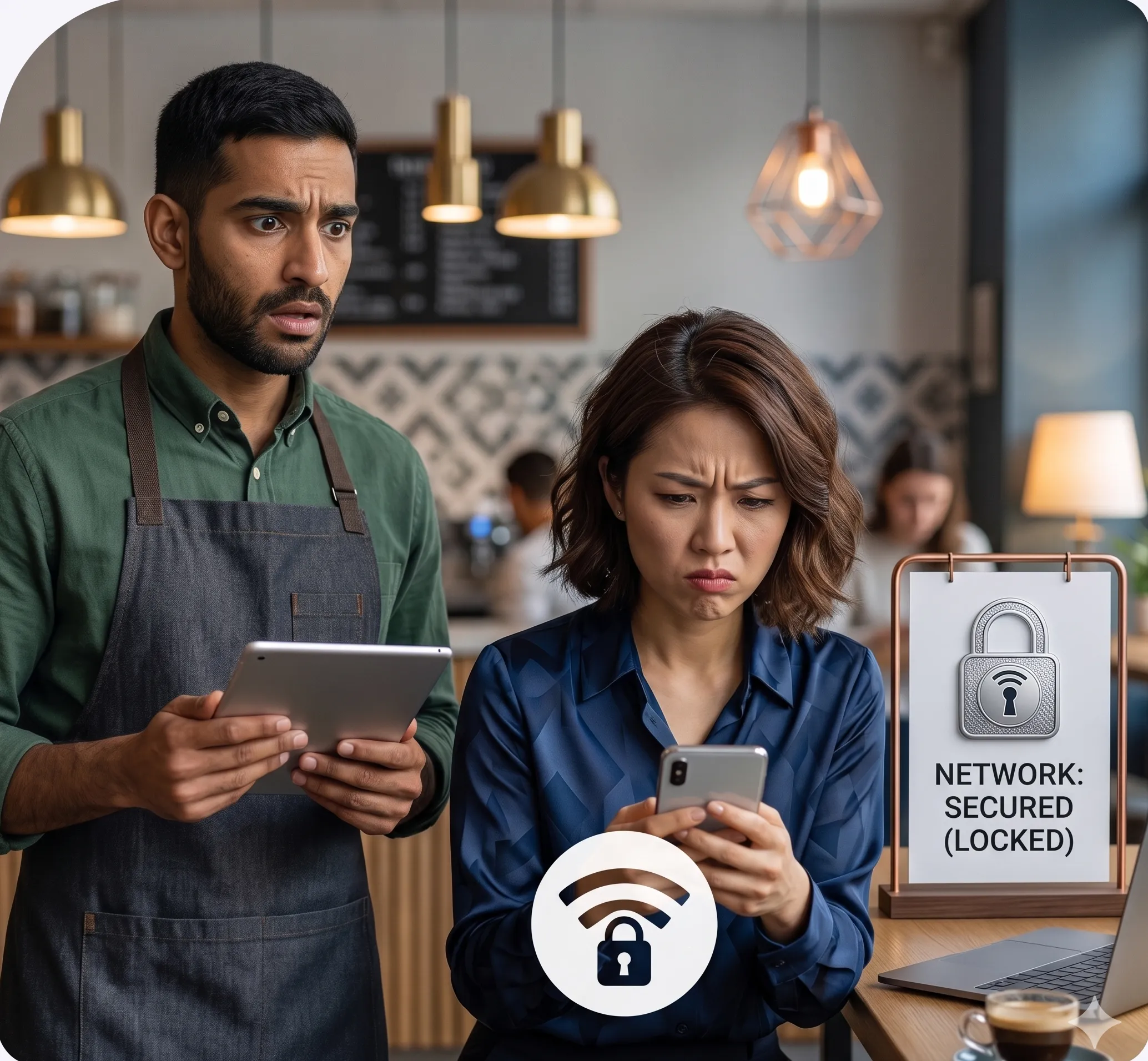 Customer frustrated with WiFi in cafe